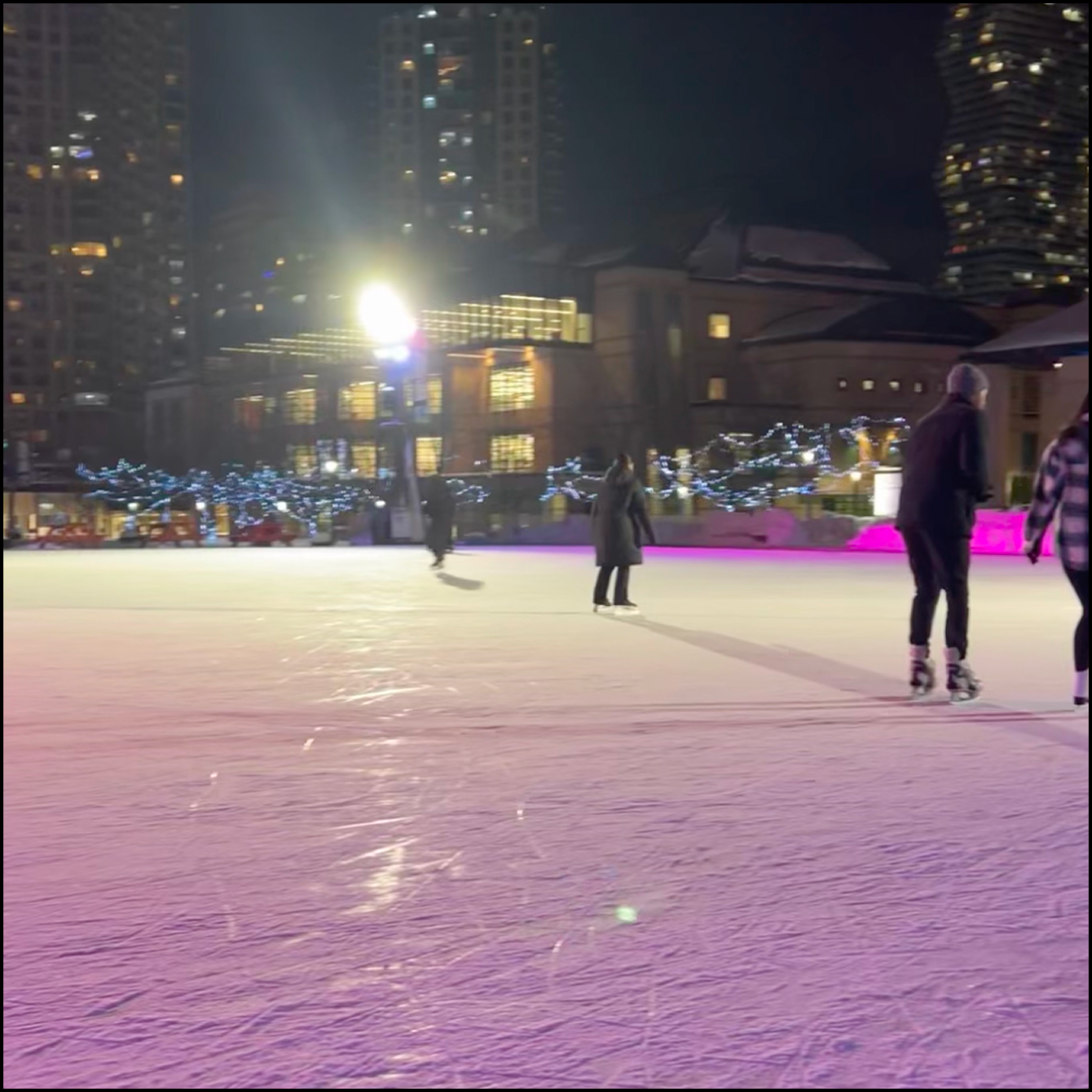 Scrapes of skates on ice during outdoor skating