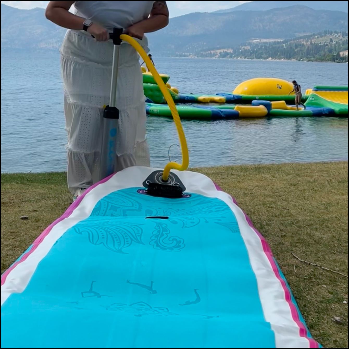 Pumping air into a wakeboard