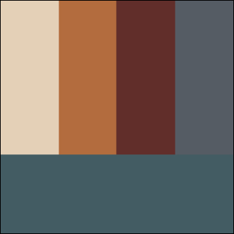 the first iteration of the colour palette chosen from the photo of the American Badlands, in order of left to right, top to bottom: land, road, greenspace, land, water